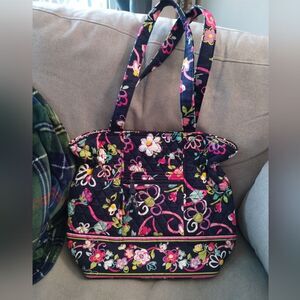 Vera Bradley Navy Butterfly Floral Double Handle Cinch Tote NWOT